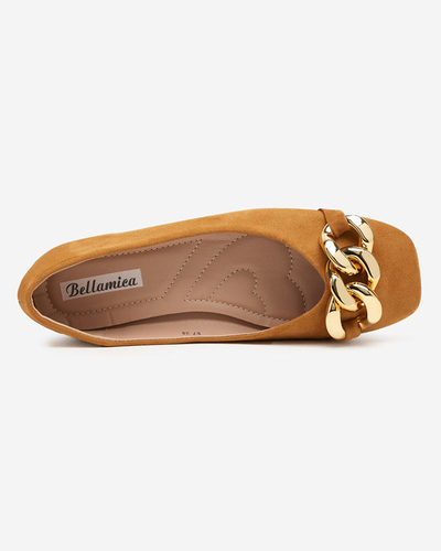 Brown women's ballerinas with Caviene ornament - Footwear