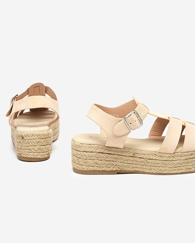 Beige eco-suede women's sandals on the Keniso platform - Footwear