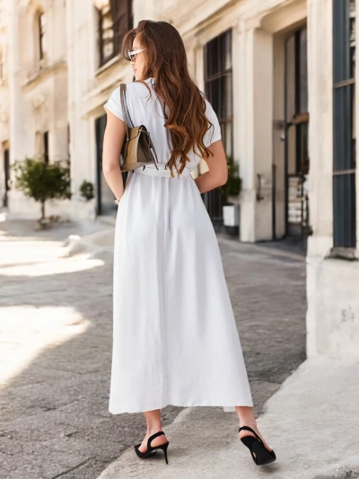 Royalfashion Women's midi dress with a wrap neckline, short sleeves, and a belt