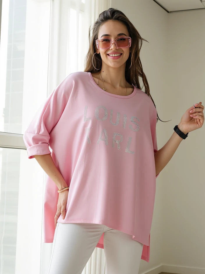 Royalfashion Women's viscose blouse with rhinestone inscriptions