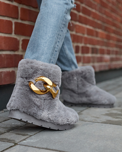 Pelēki sieviešu sniega zābaki ar kažokādu Sattopa- Apavi