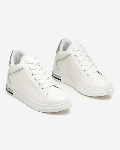 OUTLET White and green women's sneakers with a hidden Uksy wedge - Footwear