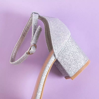 OUTLET Silver women's brocade sandals on a low post Brossina - Footwear
