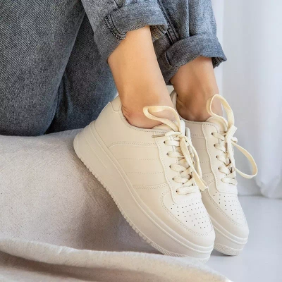 OUTLET Beige women's sports shoes on the Silvina platform - Footwear
