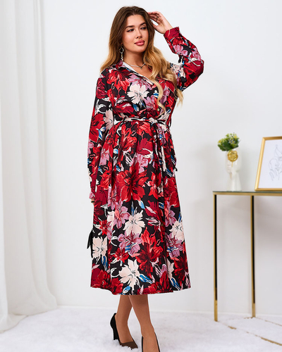 Royalfashion Sarkanbrūnas un bordo krāsas rakstaina sieviešu maxi kleita