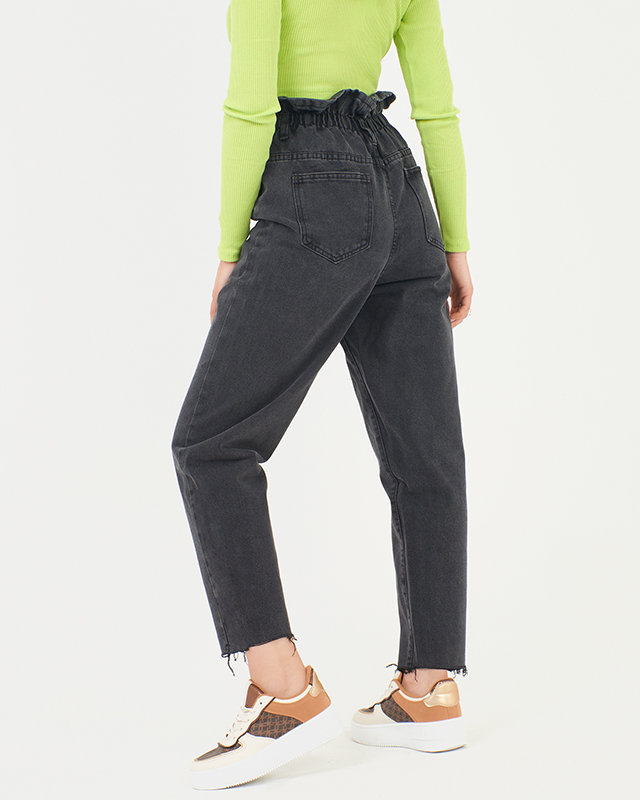 Women's black high waisted paperbag mom jeans - Clothing