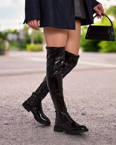 Royalfashion Women's lacquered over-the-knee boots Lessdo