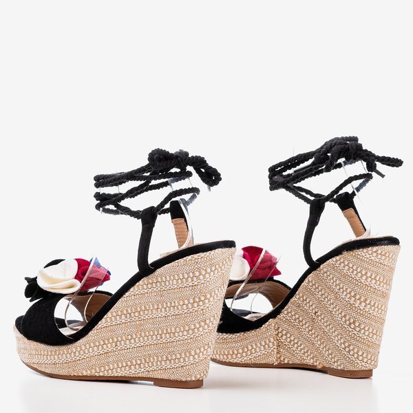 Black women's lace-up wedge sandals from Chantelle - Footwear