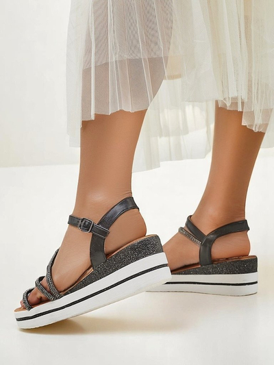 Royalfashion Sieviešu platformas sandales ar štrasēm Ballosa