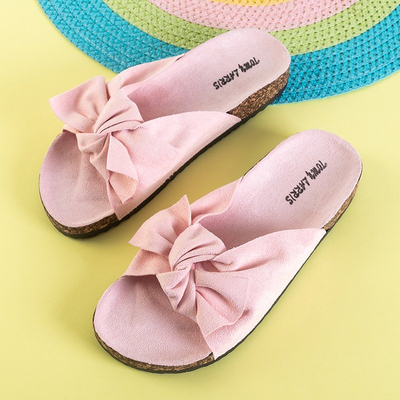 Light pink women's flip-flops with bow Alanza - Footwear