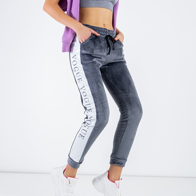 Gray women's insulated sweatpants with white stripes - Clothing