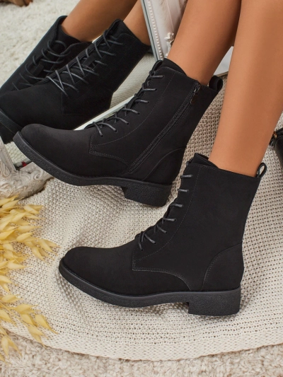 Matte Faux Leather Lace-up Women's Ankle Boots Treviline