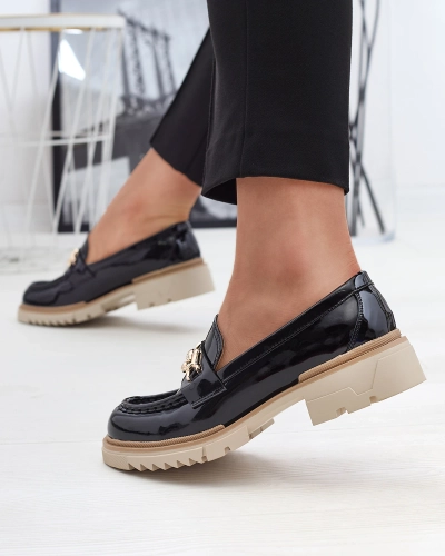 Black lacquered women's moccasins with chain Sotella - Footwear