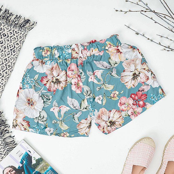Blue women's floral shorts PLUS SIZE - Clothing