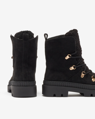 Royalfashion Black women's insulated trapper boots with sheepskin Lery Walk