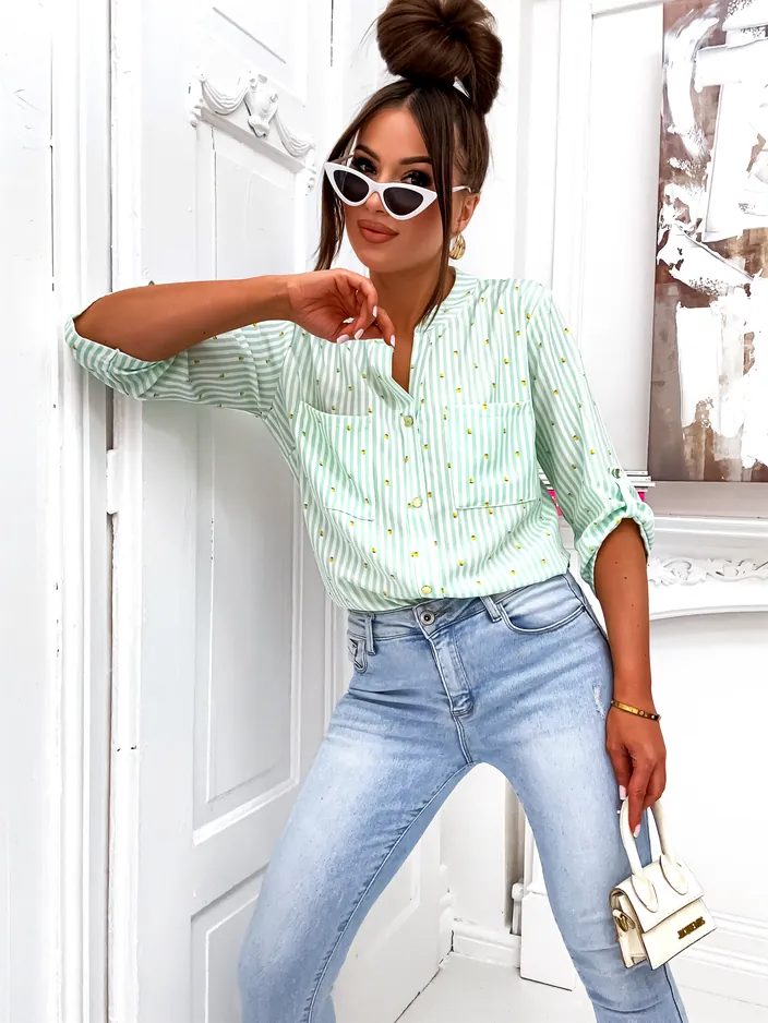 Royalfashion Women's striped shirt with lemons and a V-neck