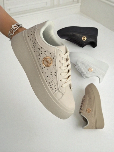 Aurelia Beige Platform Sneakers Royalfashion Eco Leather