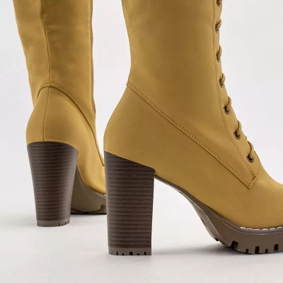 OUTLET Mustard tied women's boots on the post Mastio - Footwear