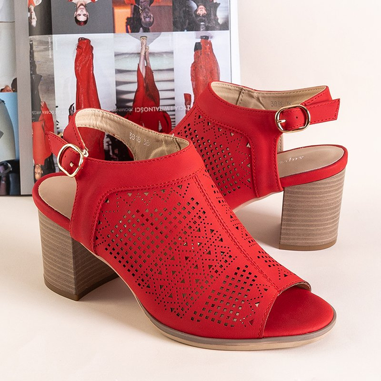 Women's red openwork sandals on the post Elvey - Footwear