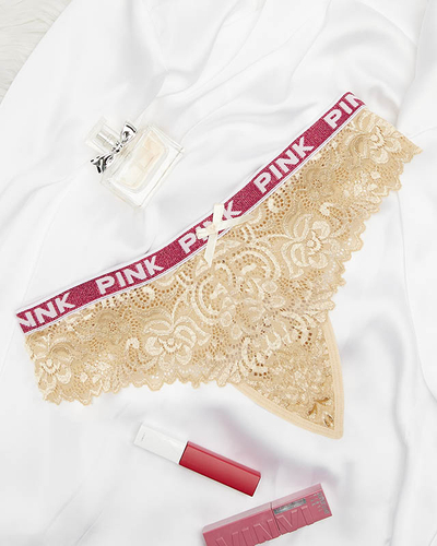 Ladies' beige lace thong panties - Underwear