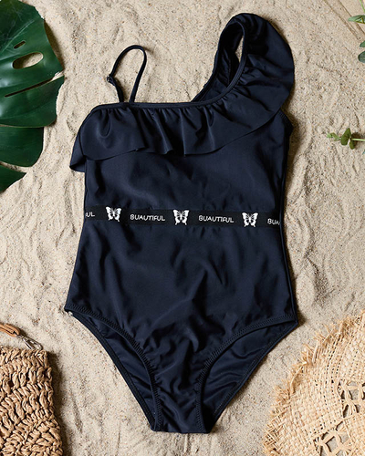 Women's Black One-Piece Swimsuit with a Frill - Underwear