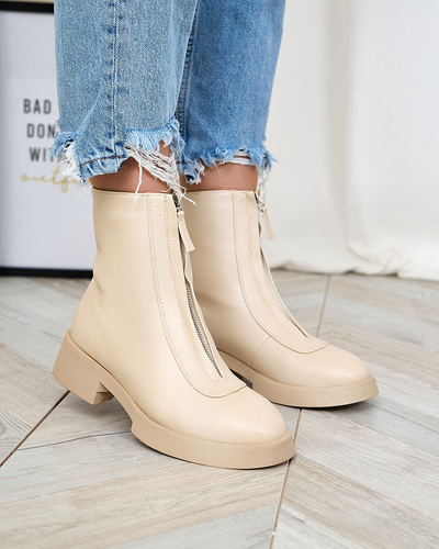 Royalfashion Sieviešu bēšas krāsas Etiuse zābaki ar plakanu papēdi