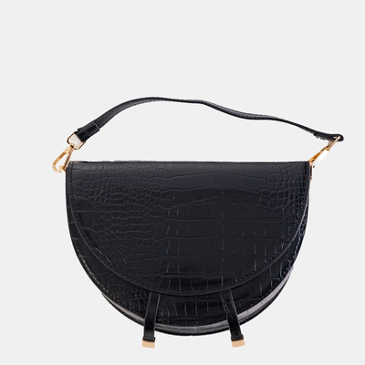 Black women's crescent handbag with embossing - Accessories