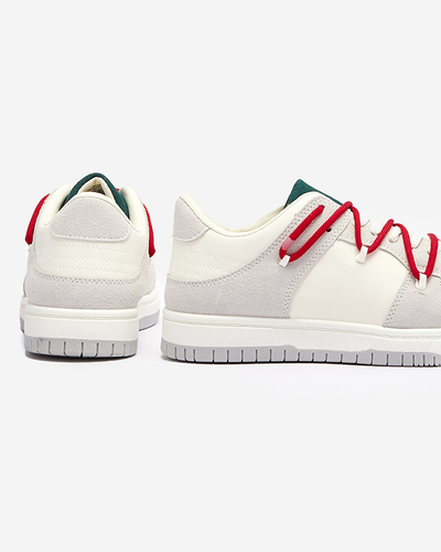 Baltas un pelēkas sieviešu sporta kedas ar sarkanām aukliņām Olierinc - Apavi