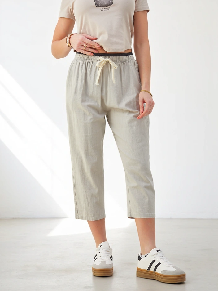 Royalfashion Kokvilnas platajās bikses sievietēm ar auklu