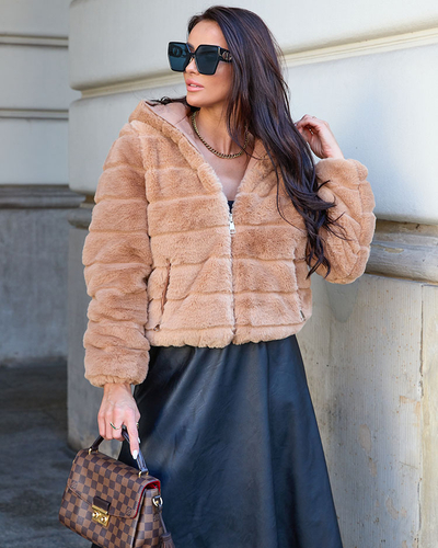Royalfashion Double-sided women's jacket with fur in light brown