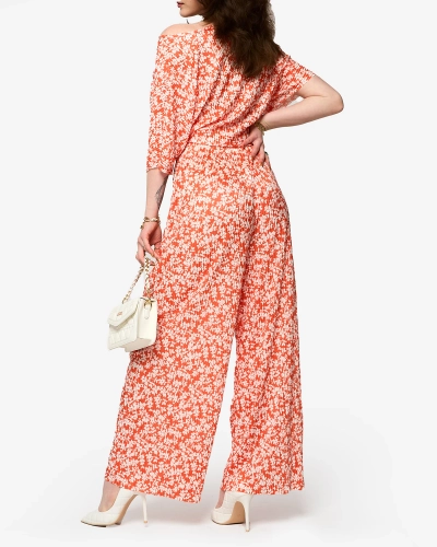 Orange women's pleated set with black flowers - Clothing