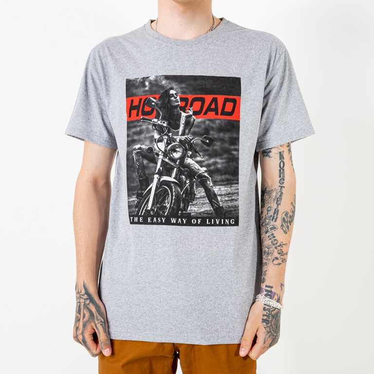 Men's Gray Printed Cotton T-Shirt - Clothing