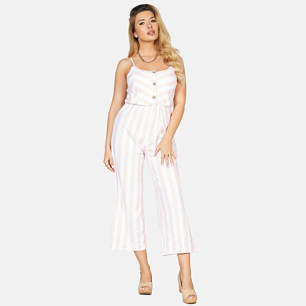 Pink and white women's long striped jumpsuit - Clothing