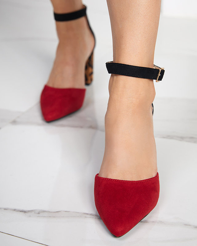 OUTLET Red sandals on a post with a fashionable Herino pattern - Footwear