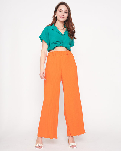 Orange women's ribbed wide palazzo pants - Clothing