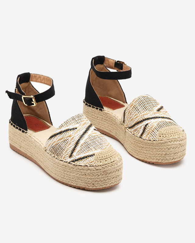 OUTLET Patterned beige women's espadrilles on the Zebrii platform - Footwear