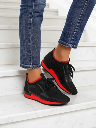 Women's Artemida Nero sneakers made of fabric and eco-leather with a red accent