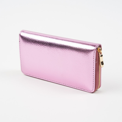 Large pink women's wallet with a shimmering finish - Accessories