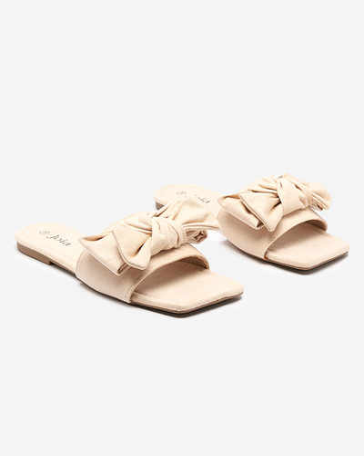 Beige women's slippers with a fabric bow Kelisso - Footwear