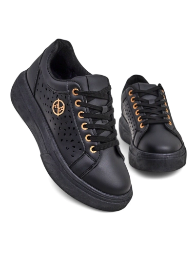 Женские кроссовки Kalista Nero – черные платформы из экокожи, весенняя коллекция