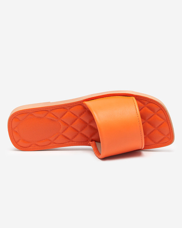 Orange eco-leather women's slippers with a quilted Parekis insert - Footwear
