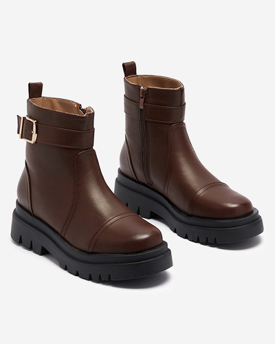 Dark brown women's boots with buckle Utilas - Footwear
