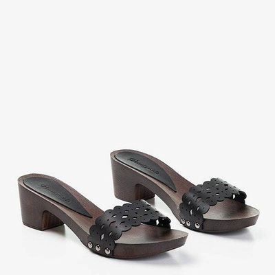 Black women's slippers with a wooden sole
