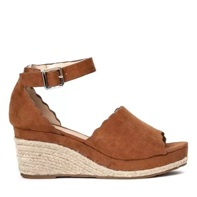 Brązowe sandały a'la espadryle na koturnie Summer Time - Obuwie