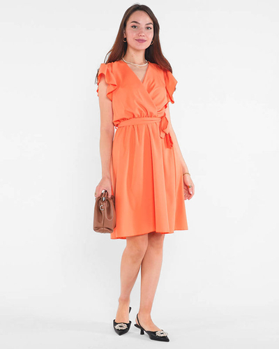 Orange ladies mini dress with a tie - Clothing