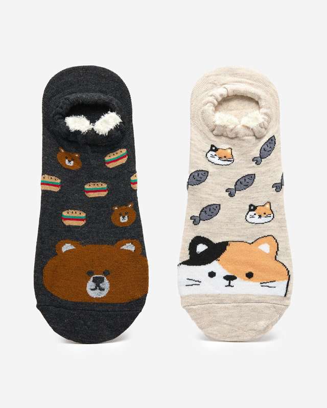 Beige and gray women's socks with print 2 / pack - Underwear