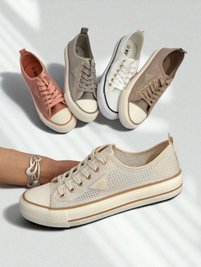 Aurelia Beige - ženske platnene tenisice na ravnom potplatu 3 cm