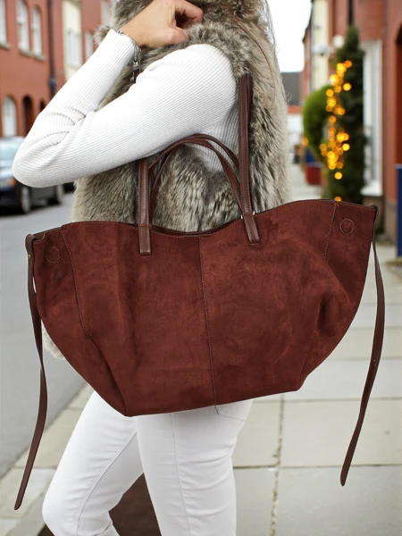 Women's shopper bag eco suede with smaller eco leather included 2in1 Elinea