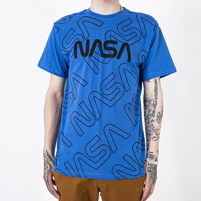 Men's cobalt T-shirt with inscriptions - Clothing