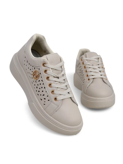 Women's Callista beige sneakers, ecological leather, spring, flat heel